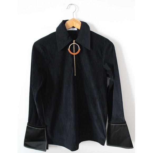J.W Anderson Ring-Pull Long Sleeve Top / US 2 / Maglie Blue Chenille Flared Cuff - Picture 6 of 12